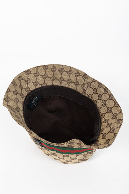 Gucci Beige & Ebony GG Canvas Web Bucket Hat
