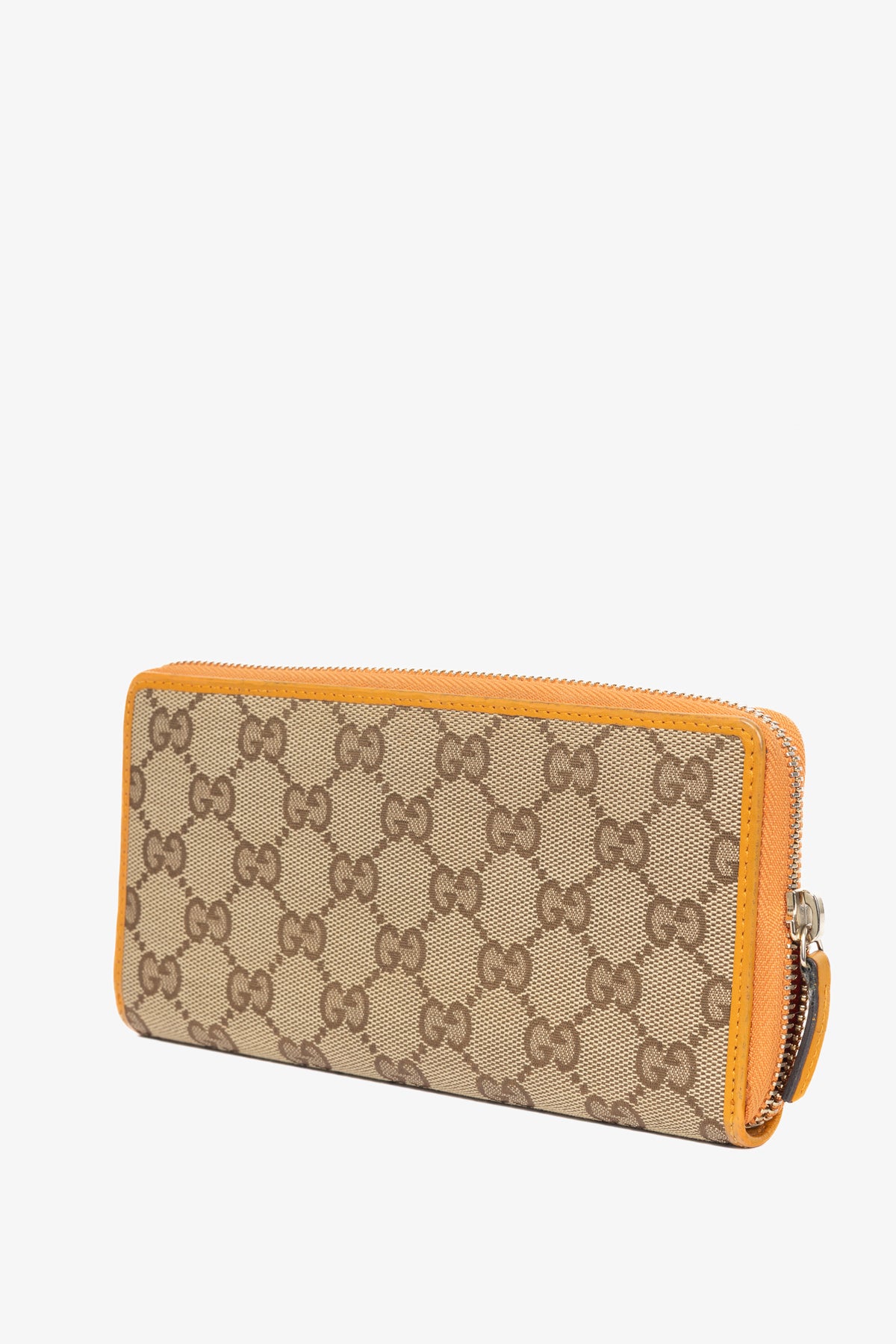 Gucci Beige & Ebony Orange-Trim GG Canvas Bow Wallet