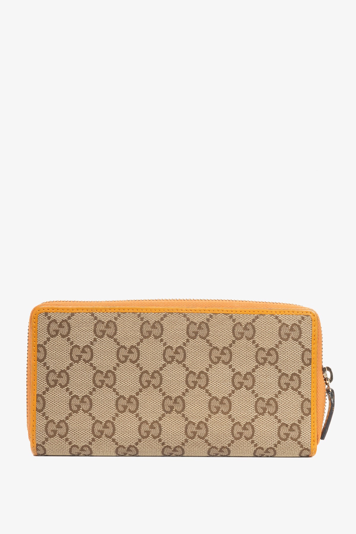 Gucci Beige & Ebony Orange-Trim GG Canvas Bow Wallet