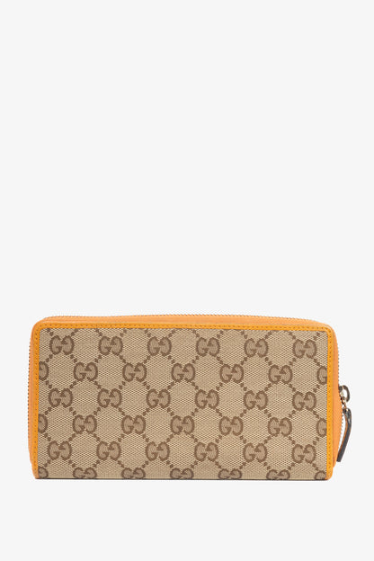 Gucci Beige & Ebony Orange-Trim GG Canvas Bow Wallet