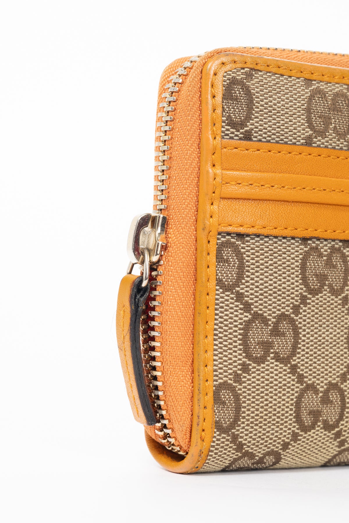 Gucci Beige & Ebony Orange-Trim GG Canvas Bow Wallet