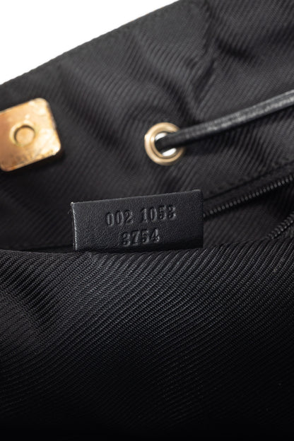 Gucci Khaki GG Canvas Black-Leather Drawstring Tote