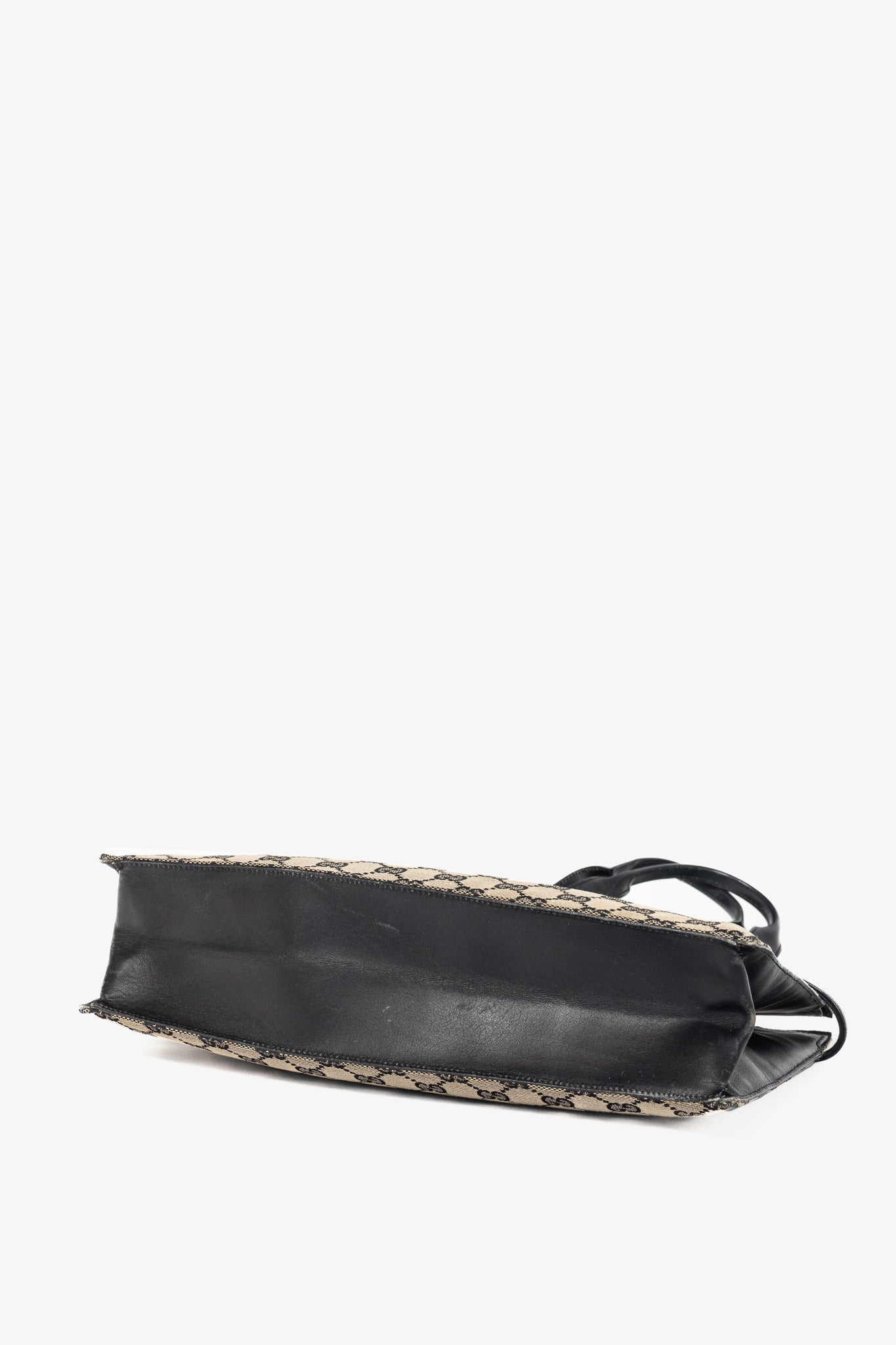 Gucci Khaki GG Canvas Black-Leather Drawstring Tote