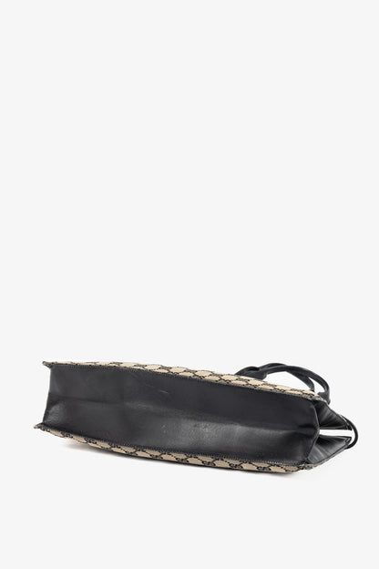 Gucci Khaki GG Canvas Black-Leather Drawstring Tote