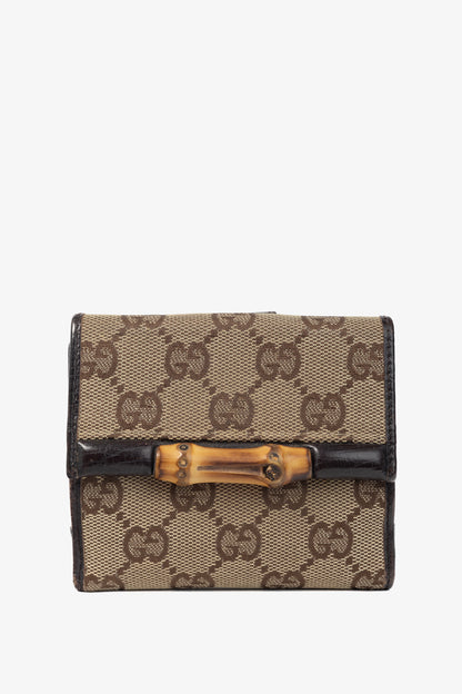 Gucci Beige GG Canvas Bamboo Bifold Wallet