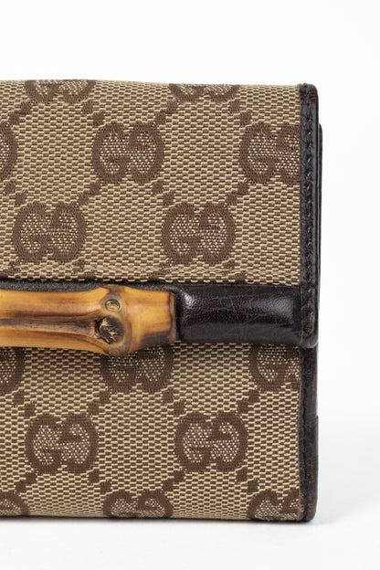 Gucci Beige GG Canvas Bamboo Bifold Wallet