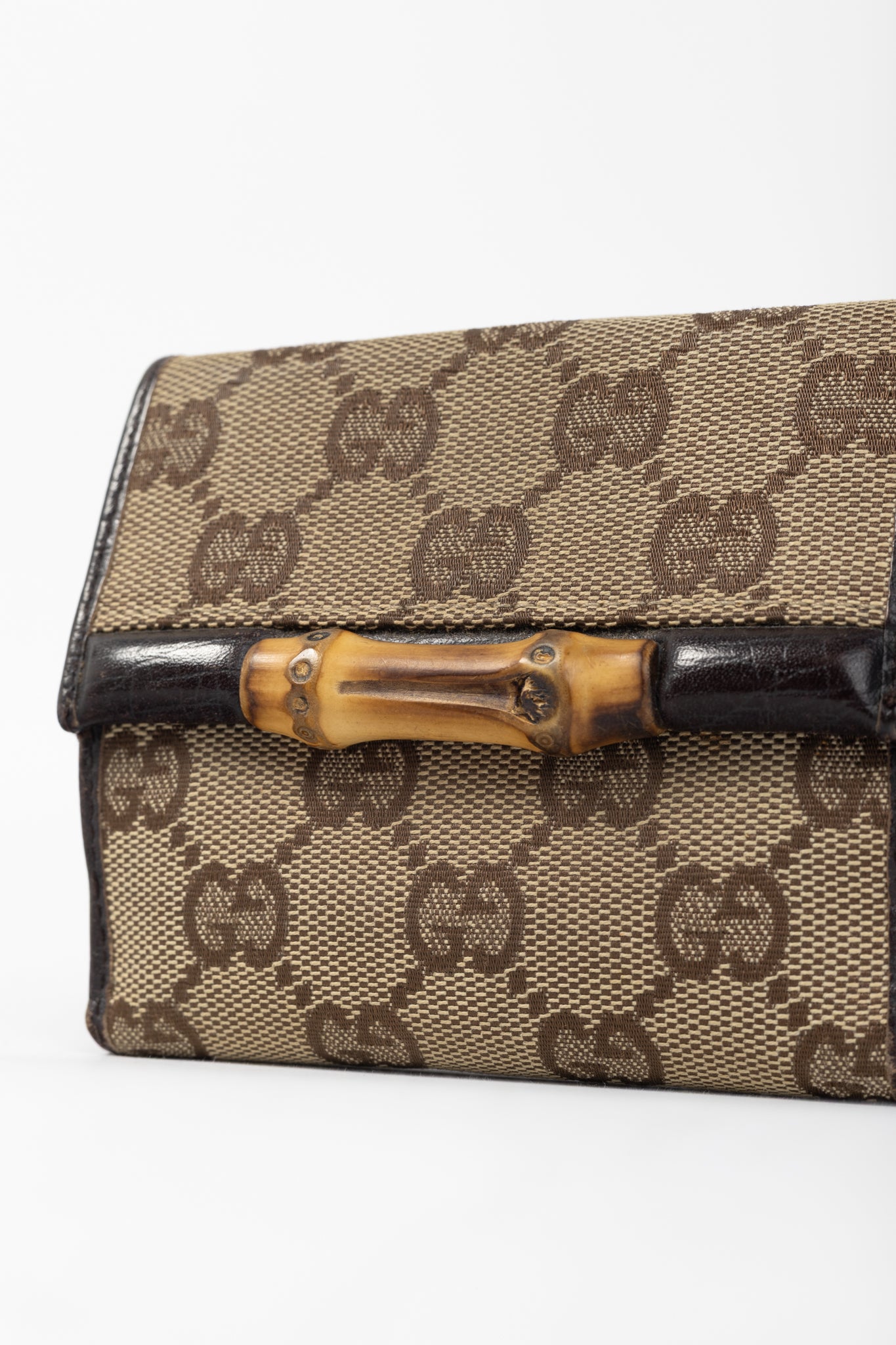 Gucci Beige GG Canvas Bamboo Bifold Wallet