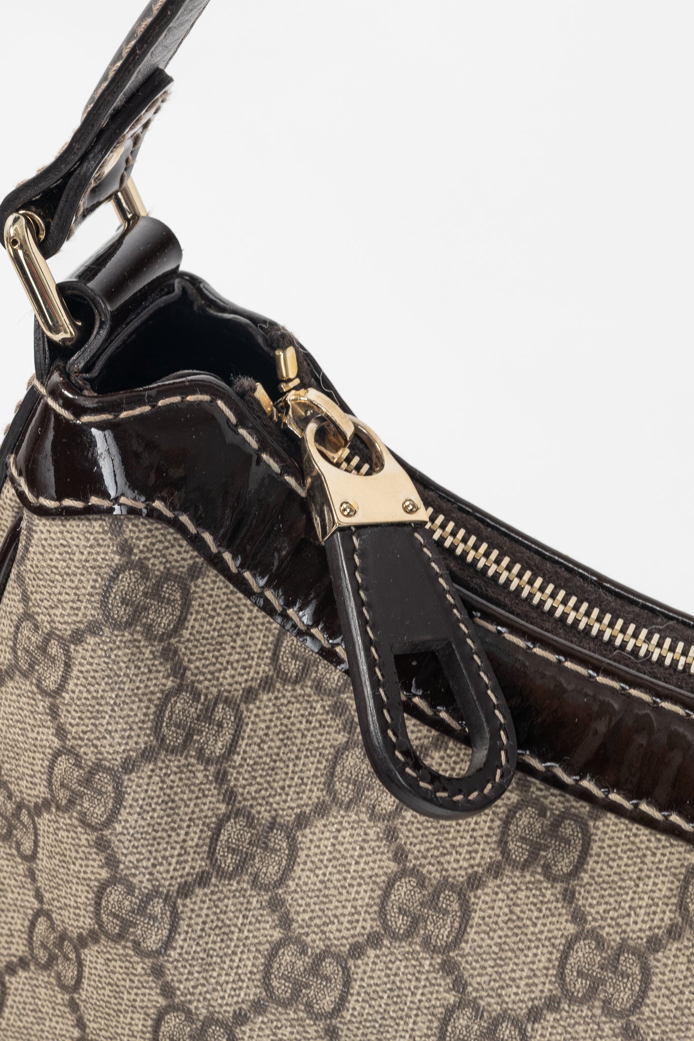 Gucci Beige Coated GG Canvas Patent-Trim Hobo