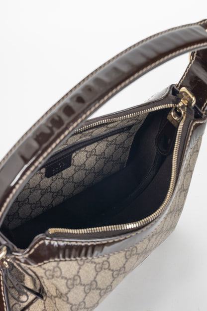 Gucci Beige Coated GG Canvas Patent-Trim Hobo