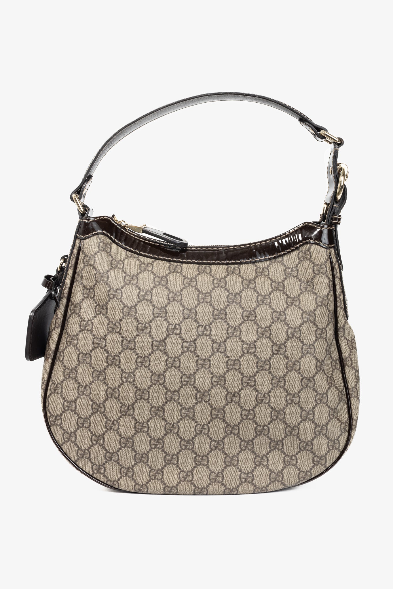 Gucci Beige Coated GG Canvas Patent-Trim Hobo