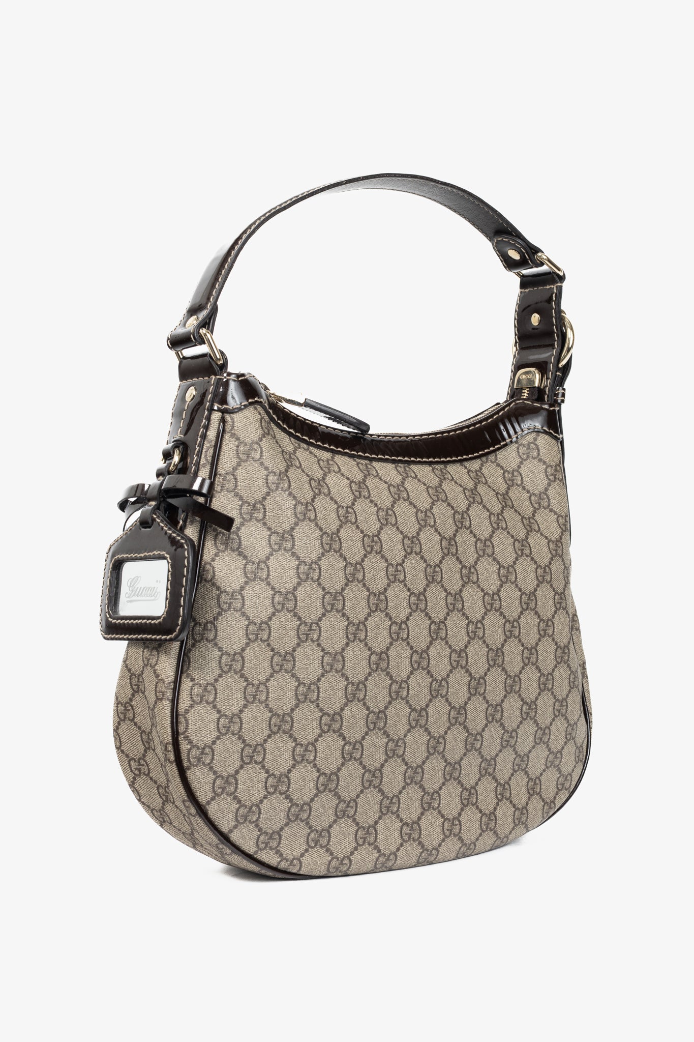 Gucci Beige Coated GG Canvas Patent-Trim Hobo