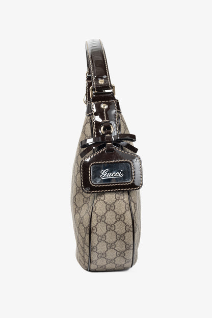 Gucci Beige Coated GG Canvas Patent-Trim Hobo