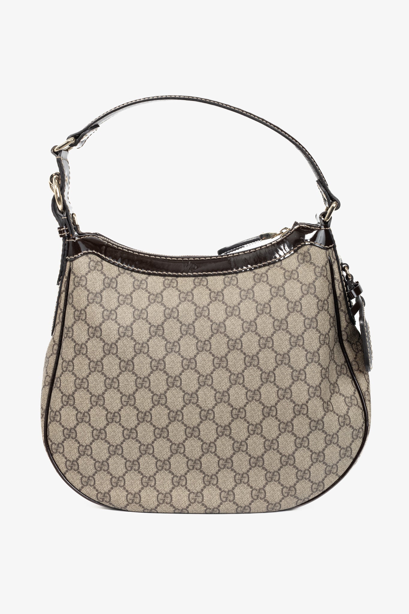 Gucci Beige Coated GG Canvas Patent-Trim Hobo
