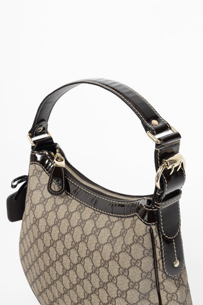 Gucci Beige Coated GG Canvas Patent-Trim Hobo