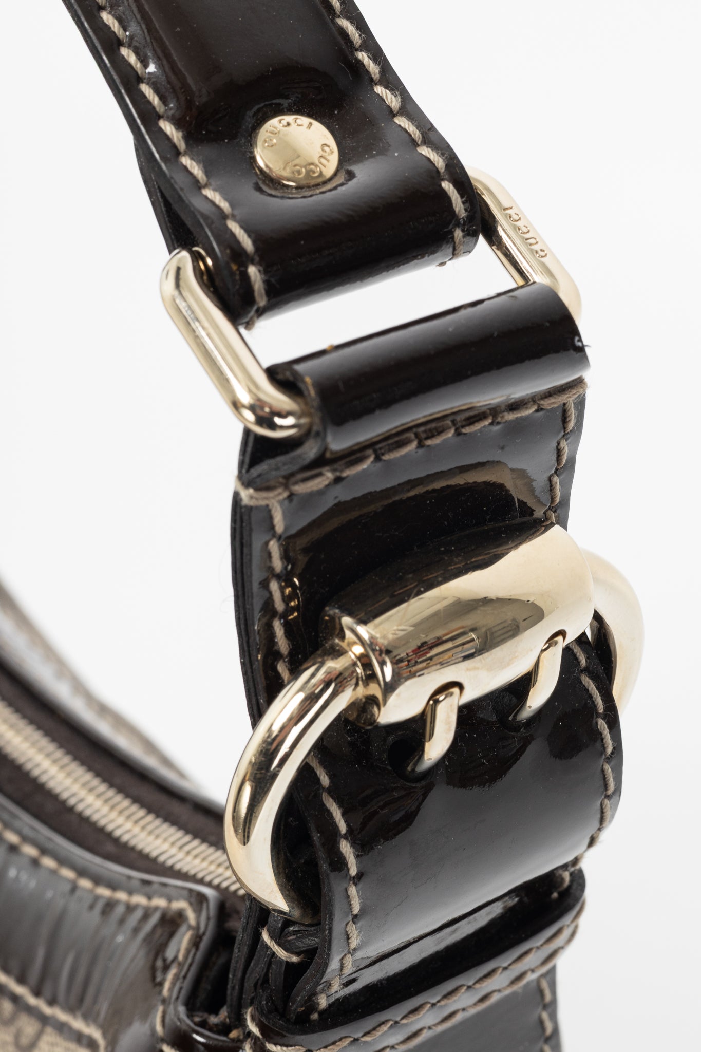 Gucci Beige Coated GG Canvas Patent-Trim Hobo