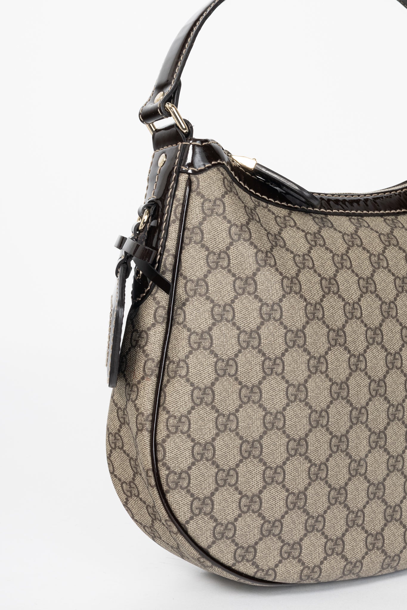 Gucci Beige Coated GG Canvas Patent-Trim Hobo
