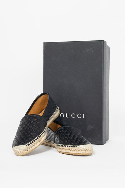 Gucci Black Microguccissima Leather Flat Espadrilles