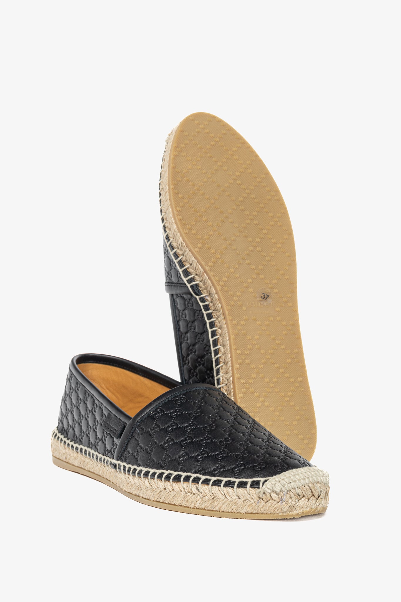 Gucci Black Microguccissima Leather Flat Espadrilles