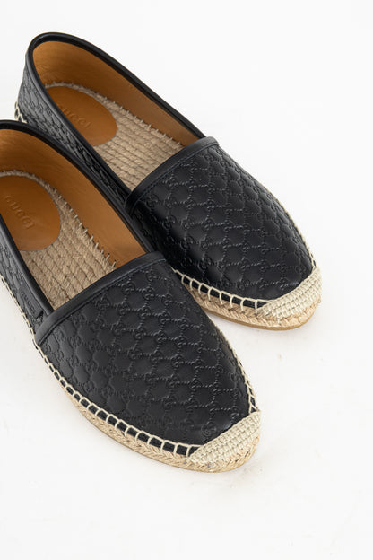 Gucci Black Microguccissima Leather Flat Espadrilles
