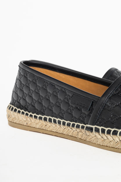 Gucci Black Microguccissima Leather Flat Espadrilles