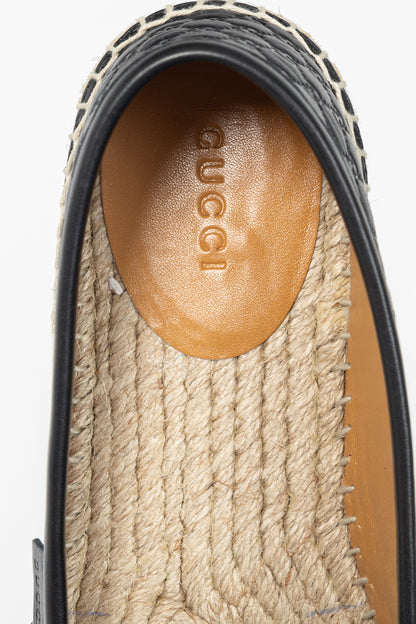 Gucci Black Microguccissima Leather Flat Espadrilles