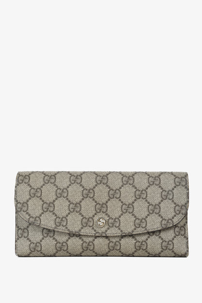 Gucci Brown Ivory GG Supreme Monogram Continental Wallet