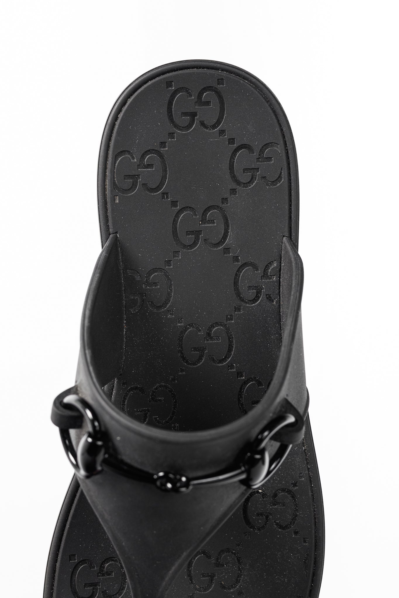 Gucci Black Rubber Horsebit Thong Sandals