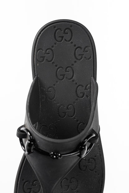 Gucci Black Rubber Horsebit Thong Sandals