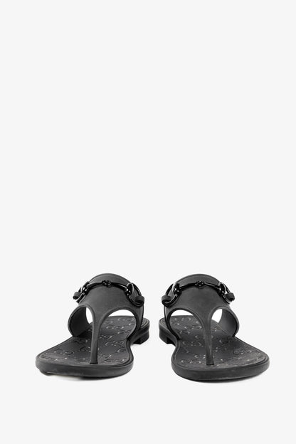 Gucci Black Rubber Horsebit Thong Sandals