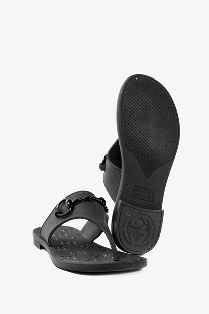 Gucci Black Rubber Horsebit Thong Sandals