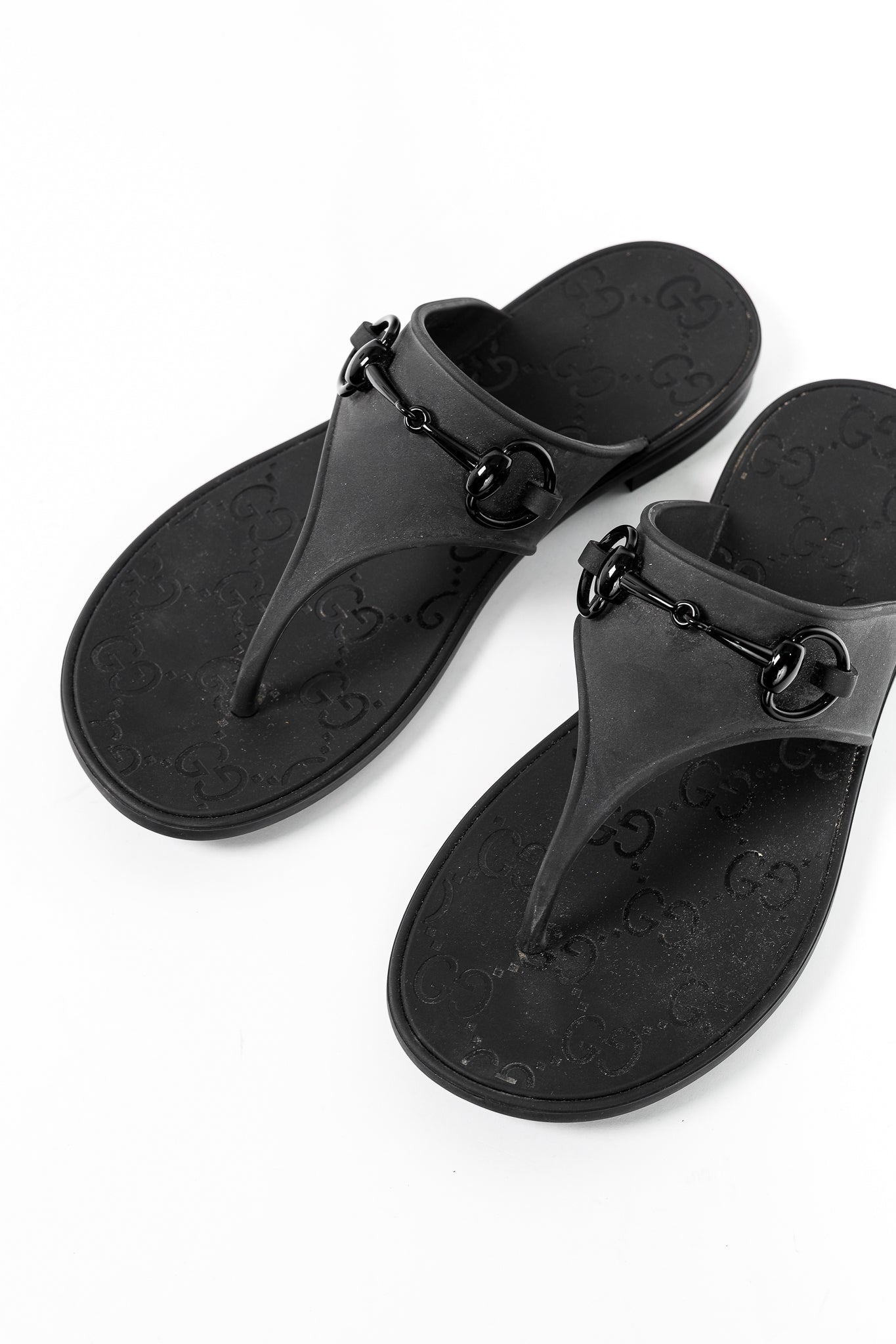 Gucci Black Rubber Horsebit Thong Sandals