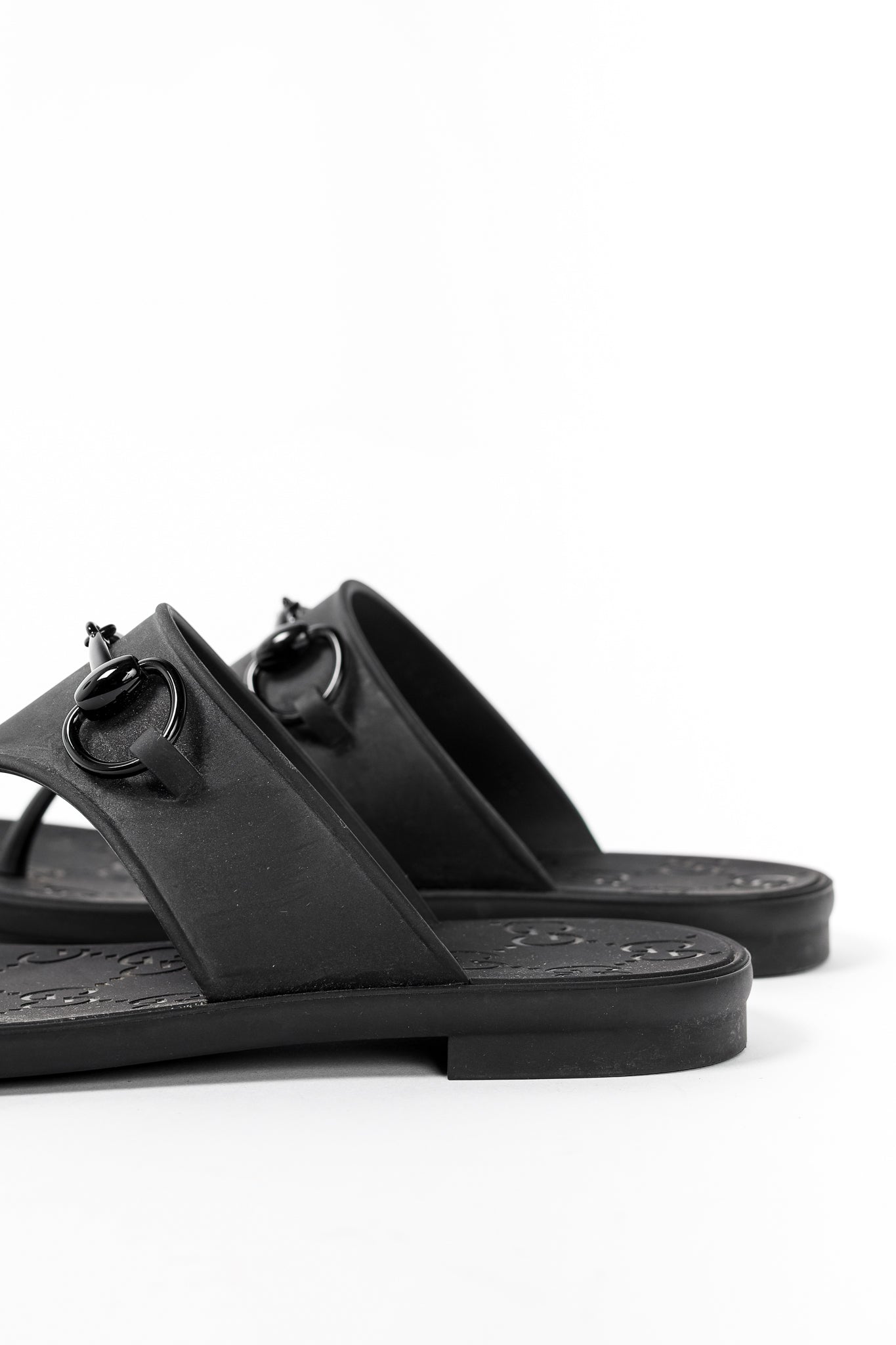 Gucci Black Rubber Horsebit Thong Sandals
