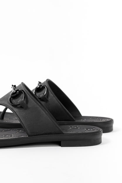 Gucci Black Rubber Horsebit Thong Sandals
