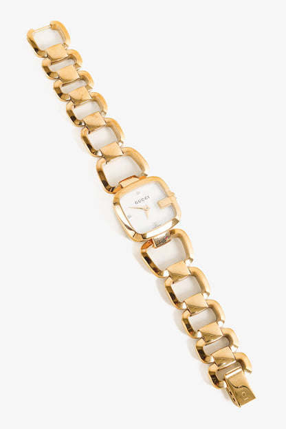 Gucci G-Face Mother of Pearl with Diamonds Gold-Tone Bracelet Watch