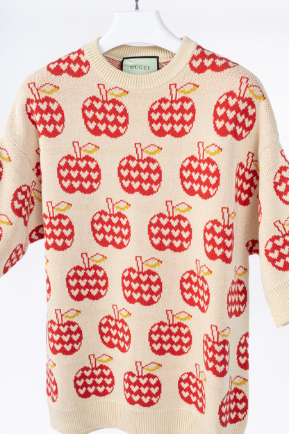 Gucci Les Pommes Beige Wool-Blend Oversized Sweater