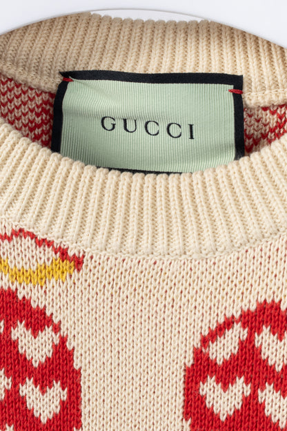 Gucci Les Pommes Beige Wool-Blend Oversized Sweater
