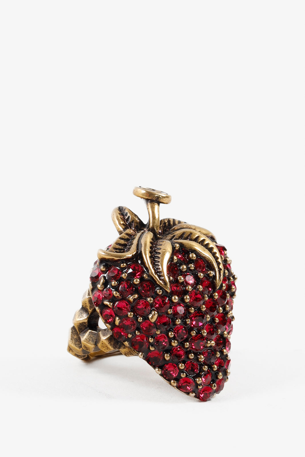 Gucci Red and Bronze Strawberry Crystal Ring