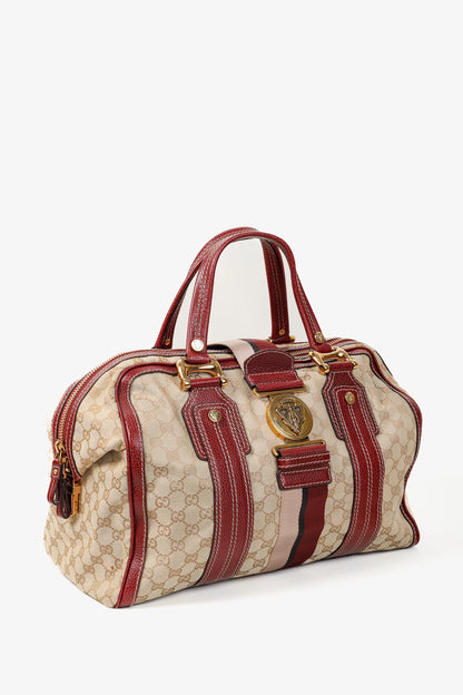 Gucci Aviatrix Guccissima Hysteria Leather-Trimmed Khaki Boston Bag