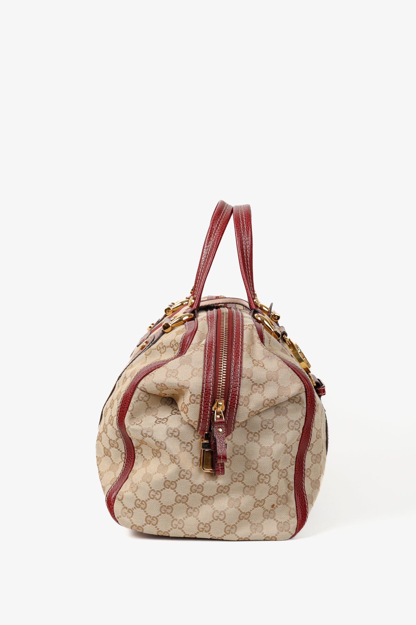 Gucci Aviatrix Guccissima Hysteria Leather-Trimmed Khaki Boston Bag