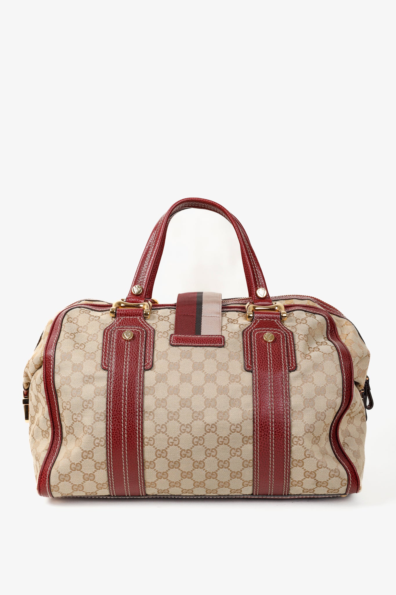 Gucci Aviatrix Guccissima Hysteria Leather-Trimmed Khaki Boston Bag