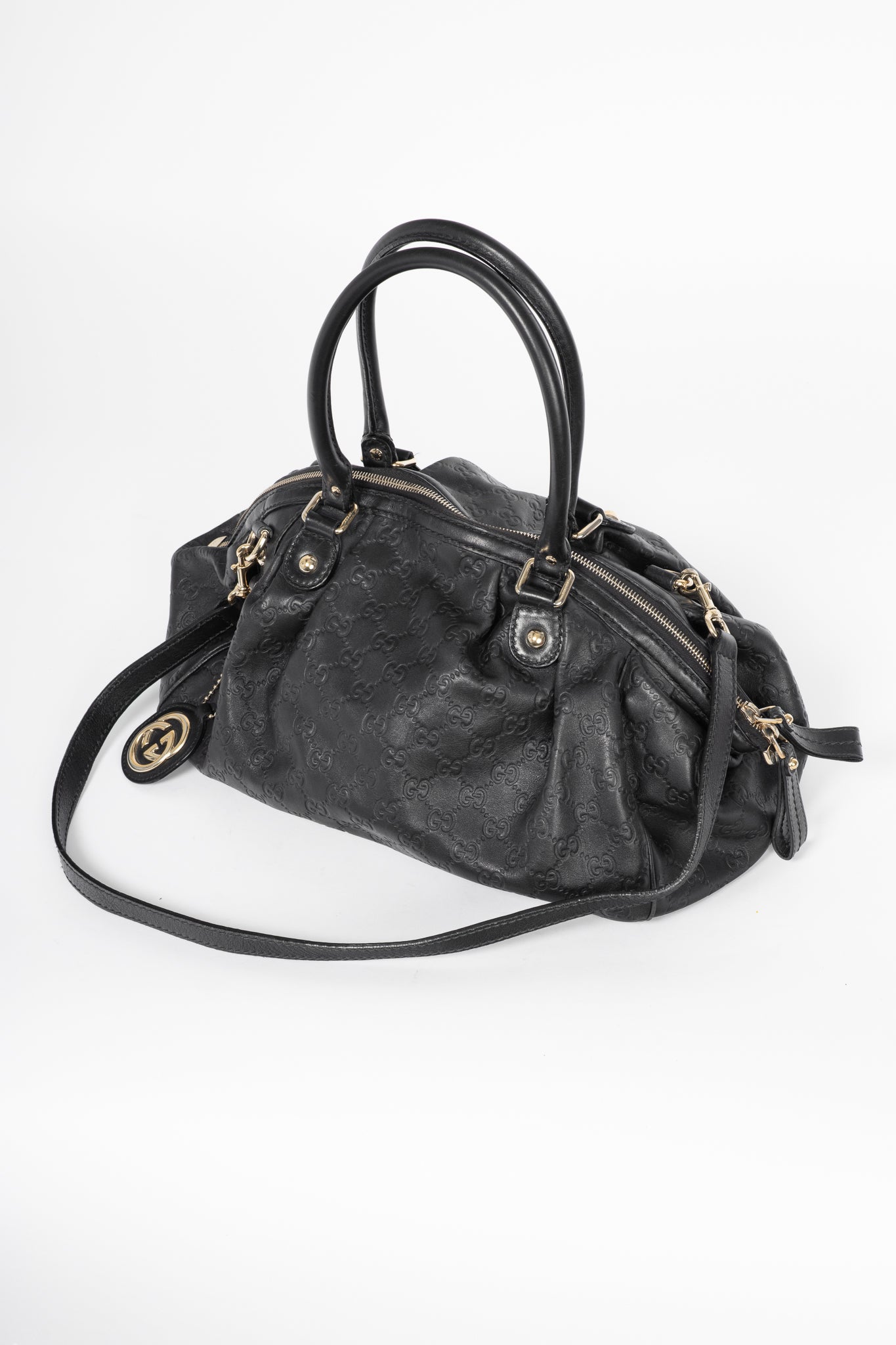 Gucci Sukey Black Guccissima Leather Boston Bag