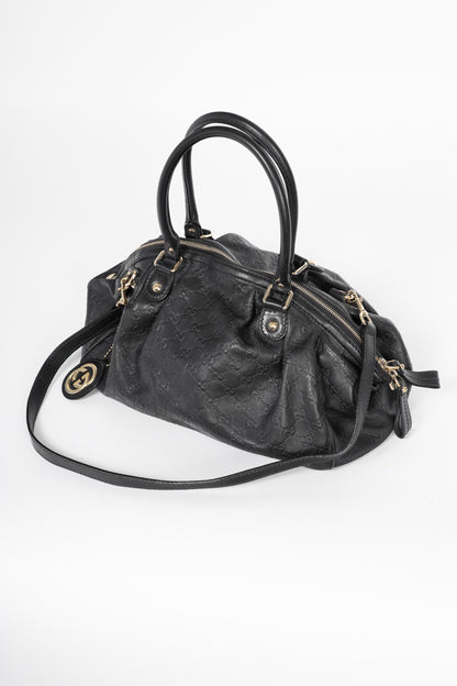 Gucci Sukey Black Guccissima Leather Boston Bag