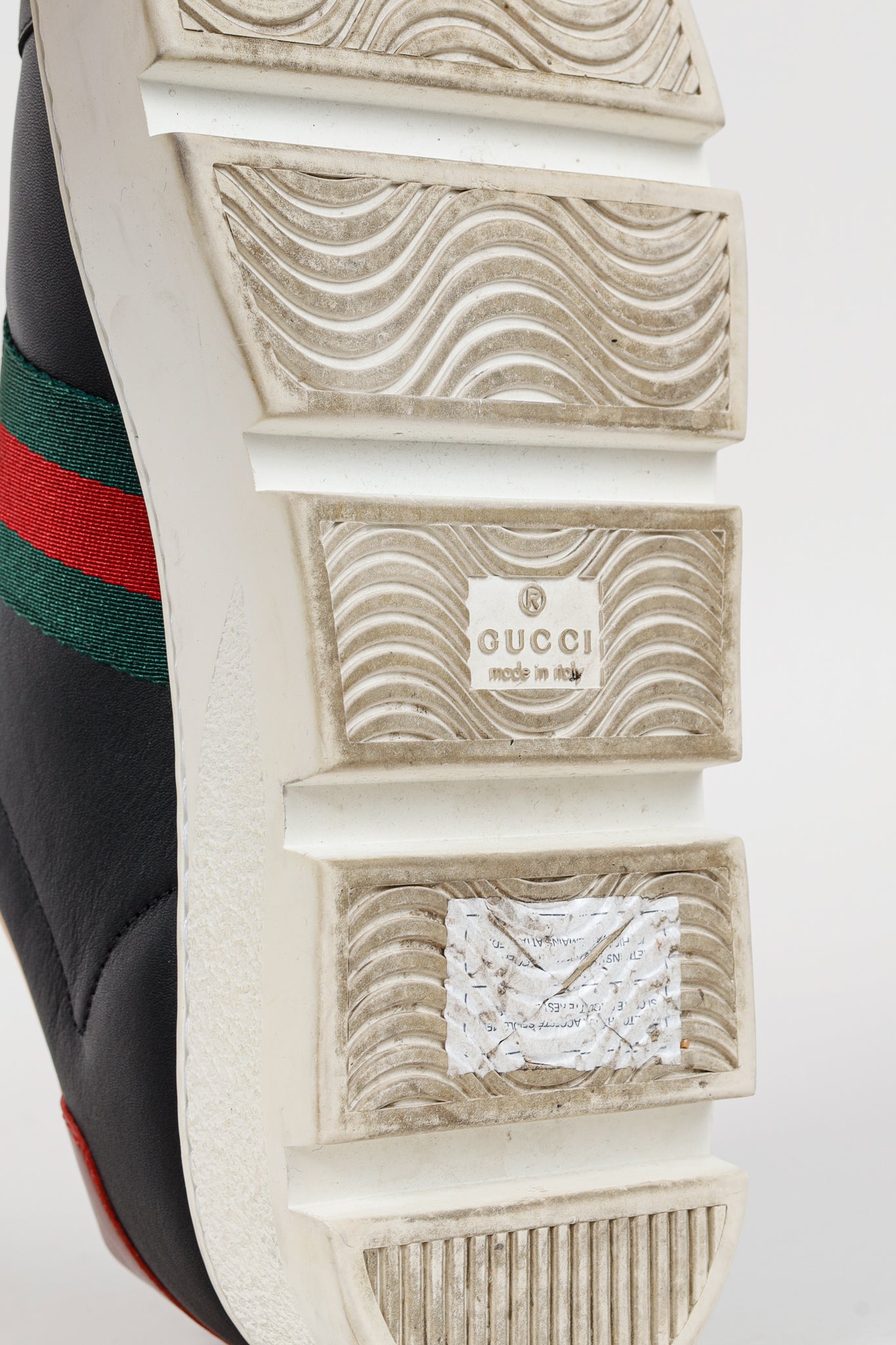 Gucci Ace Web Gold Bee Black Leather White Platform Sneaker
