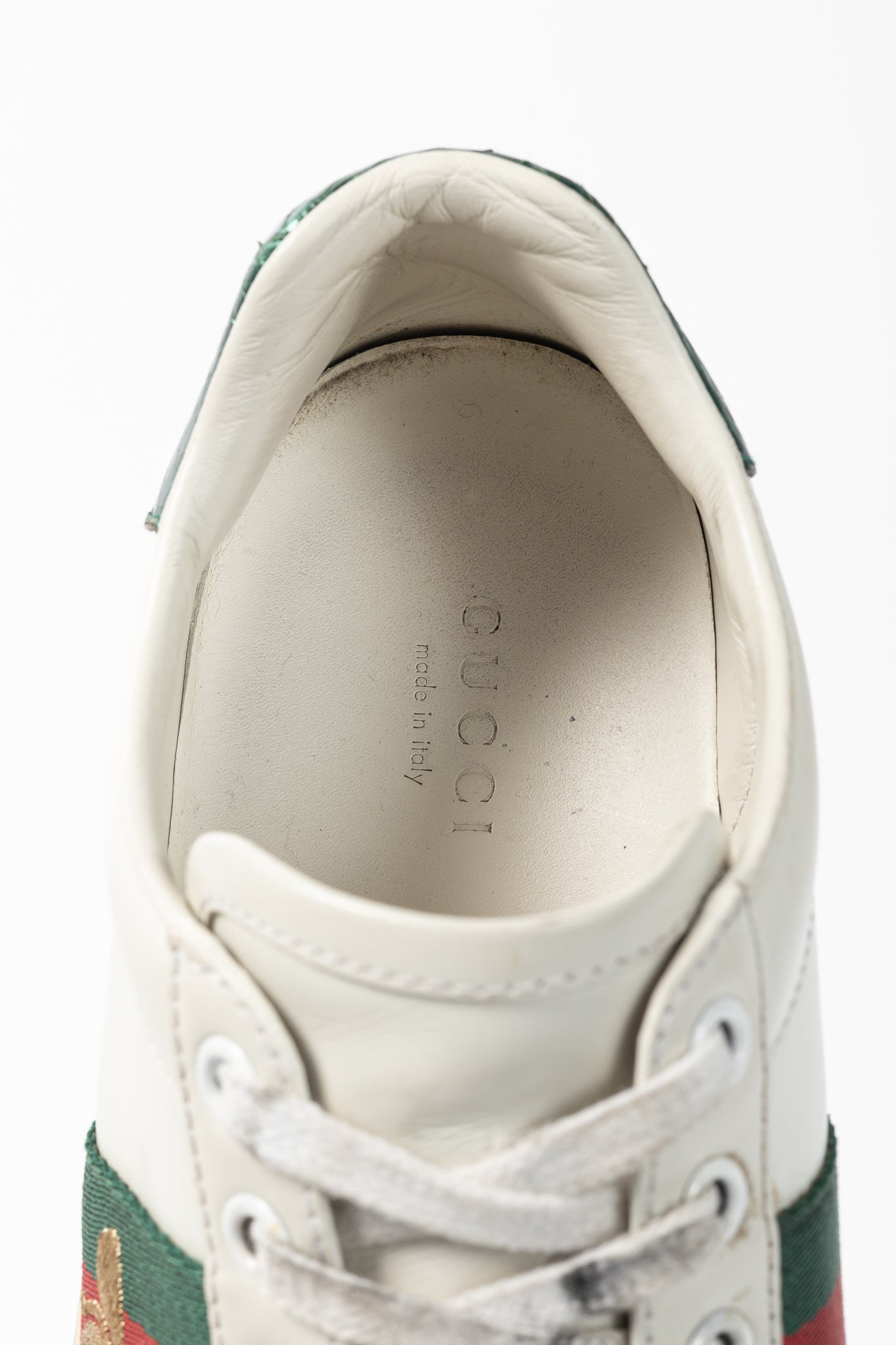 Gucci Ace Bee White Leather Lace-Up Sneakers