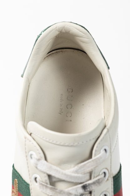 Gucci Ace Bee White Leather Lace-Up Sneakers