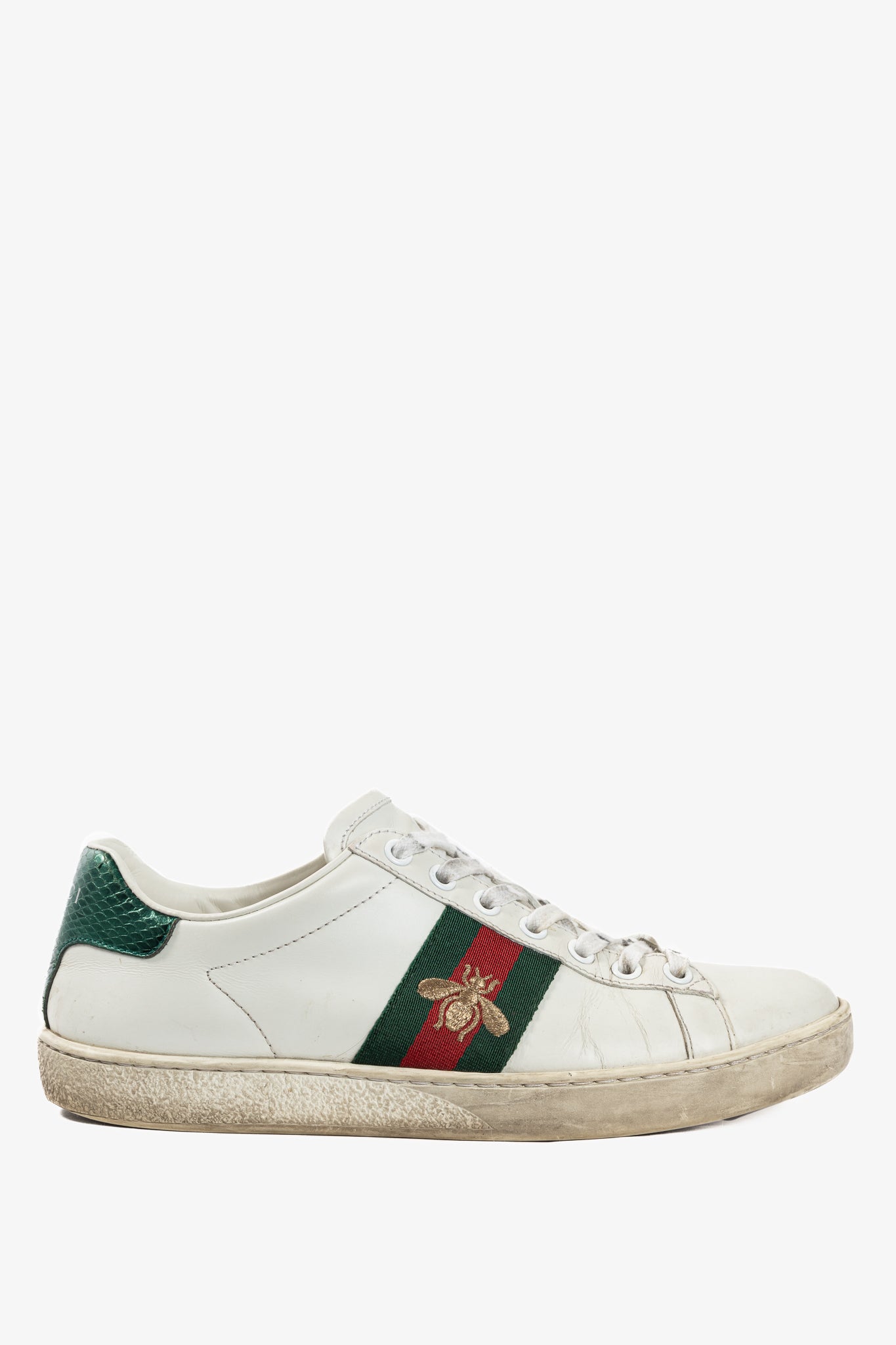 Gucci Ace Bee White Leather Lace-Up Sneakers