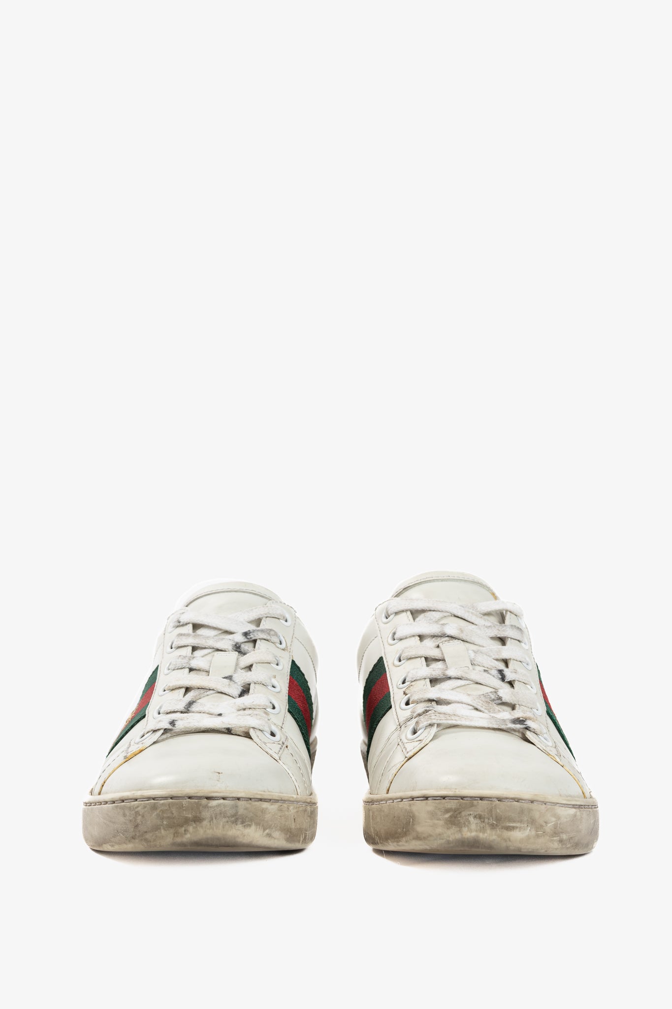 Gucci Ace Bee White Leather Lace-Up Sneakers