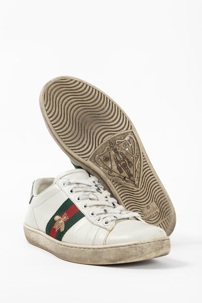 Gucci Ace Bee White Leather Lace-Up Sneakers