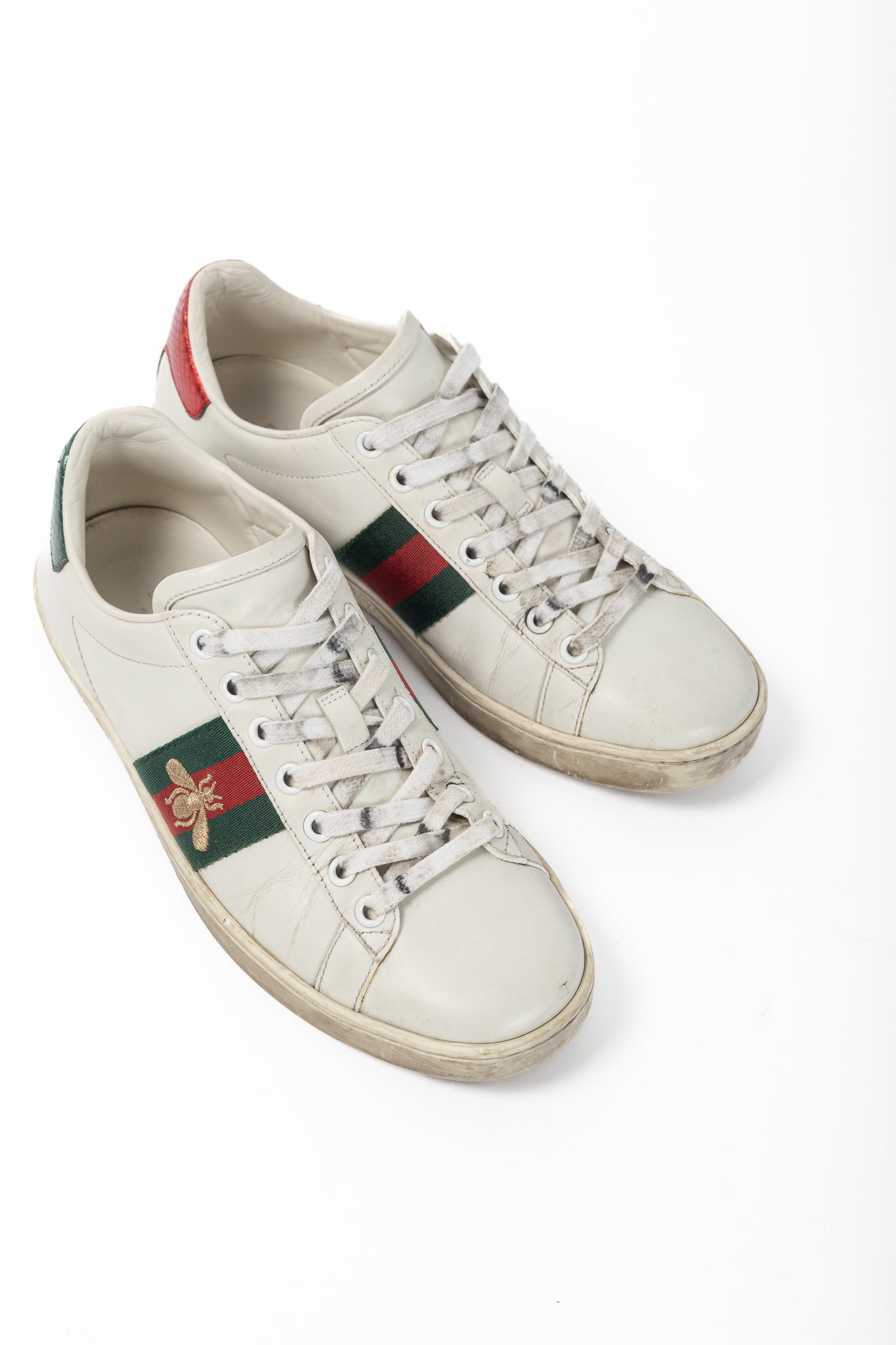 Gucci Ace Bee White Leather Lace-Up Sneakers