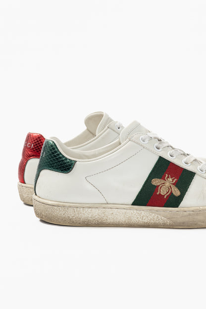 Gucci Ace Bee White Leather Lace-Up Sneakers